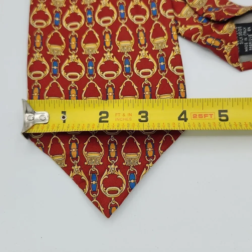 Fendi Cravatte 100% Silk Tie Men’s Burgundy Gold Equestrian Print Made in Italy